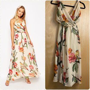 ASOS Halter Maxi Bird Dress with Cut Out Sides